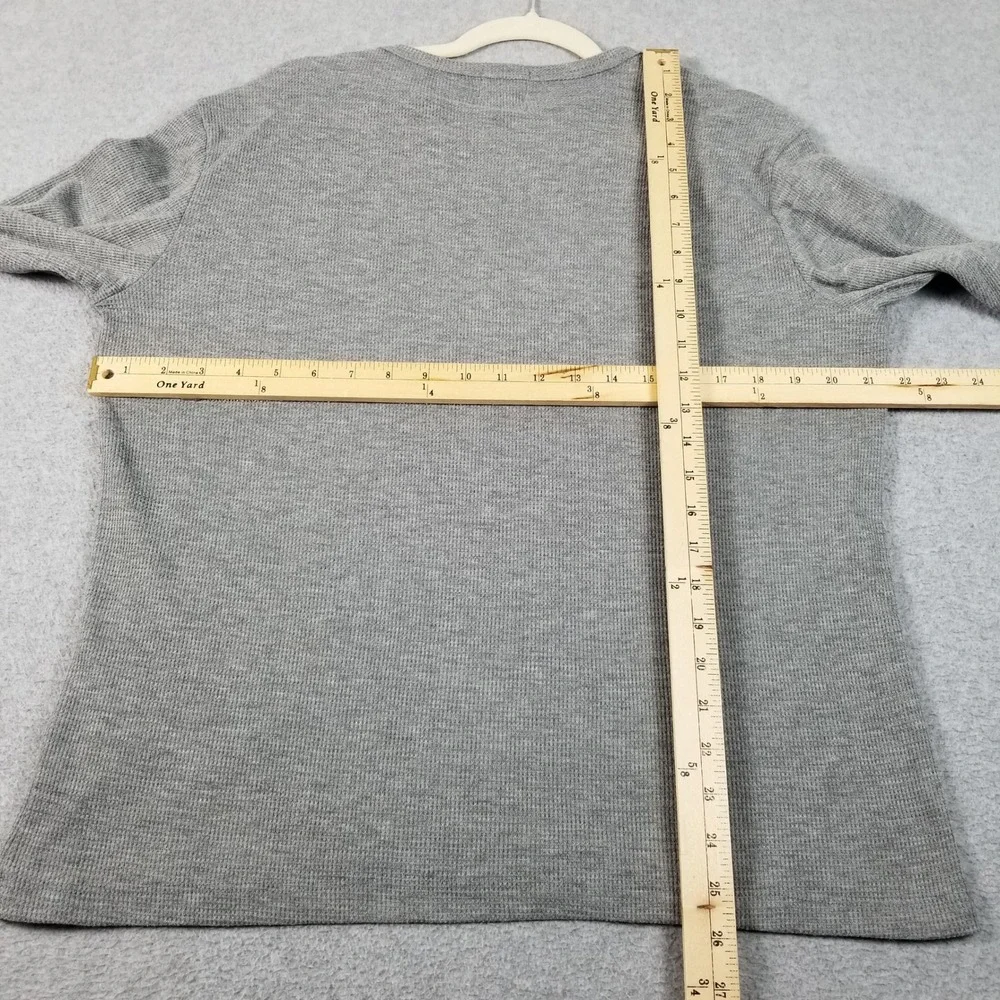 Geoffrey Beene Thermal Shirt Men Medium Gray Waffle Knit Long Sleeve See Through